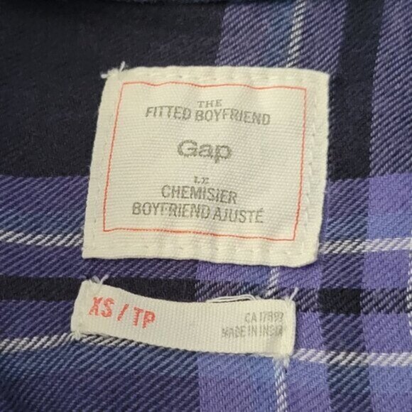 Gap Ladies Light Flannel Plaid Fitted Boyfriend Button Down Shirt Women's Sz XS - Picture 4 of 8